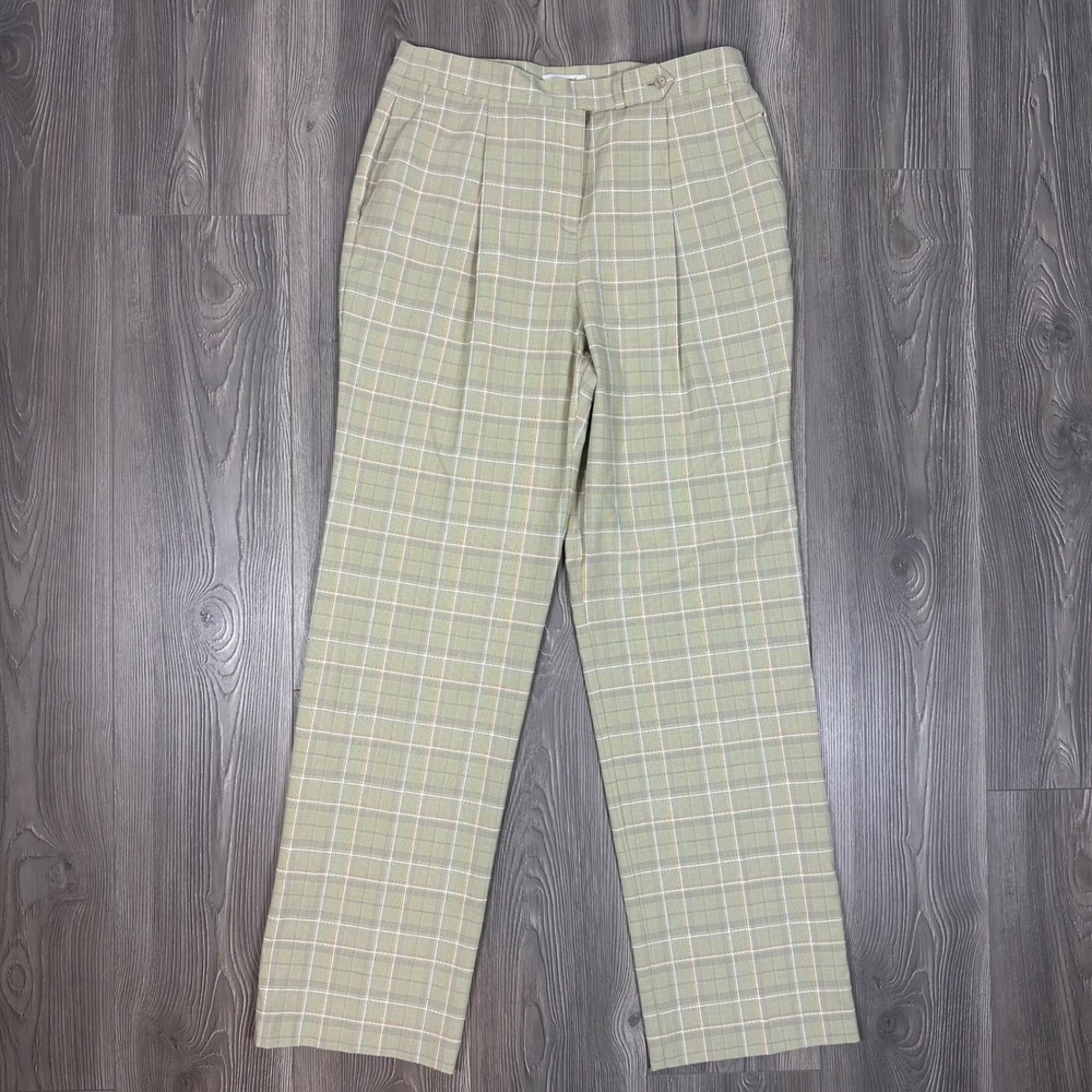 Liz Golf Light Green Plaid Trouser Pants‎ - SIZE 10 LizSport Pleated Spring